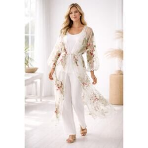 LIV Los Angeles Kimono S/M Sheer Mesh Floral Embroidered Sexy Boho Topper